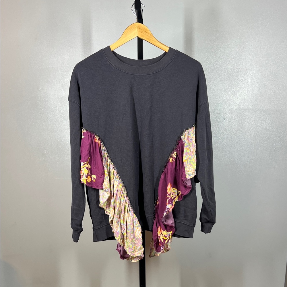 Free People Black Sweatshirt with Purple and Yellow Ruffles